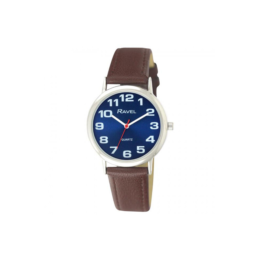 Ravel Unisex Classic Blue Dial Brown Strap Watch R0105.49.1 Blue,Brown