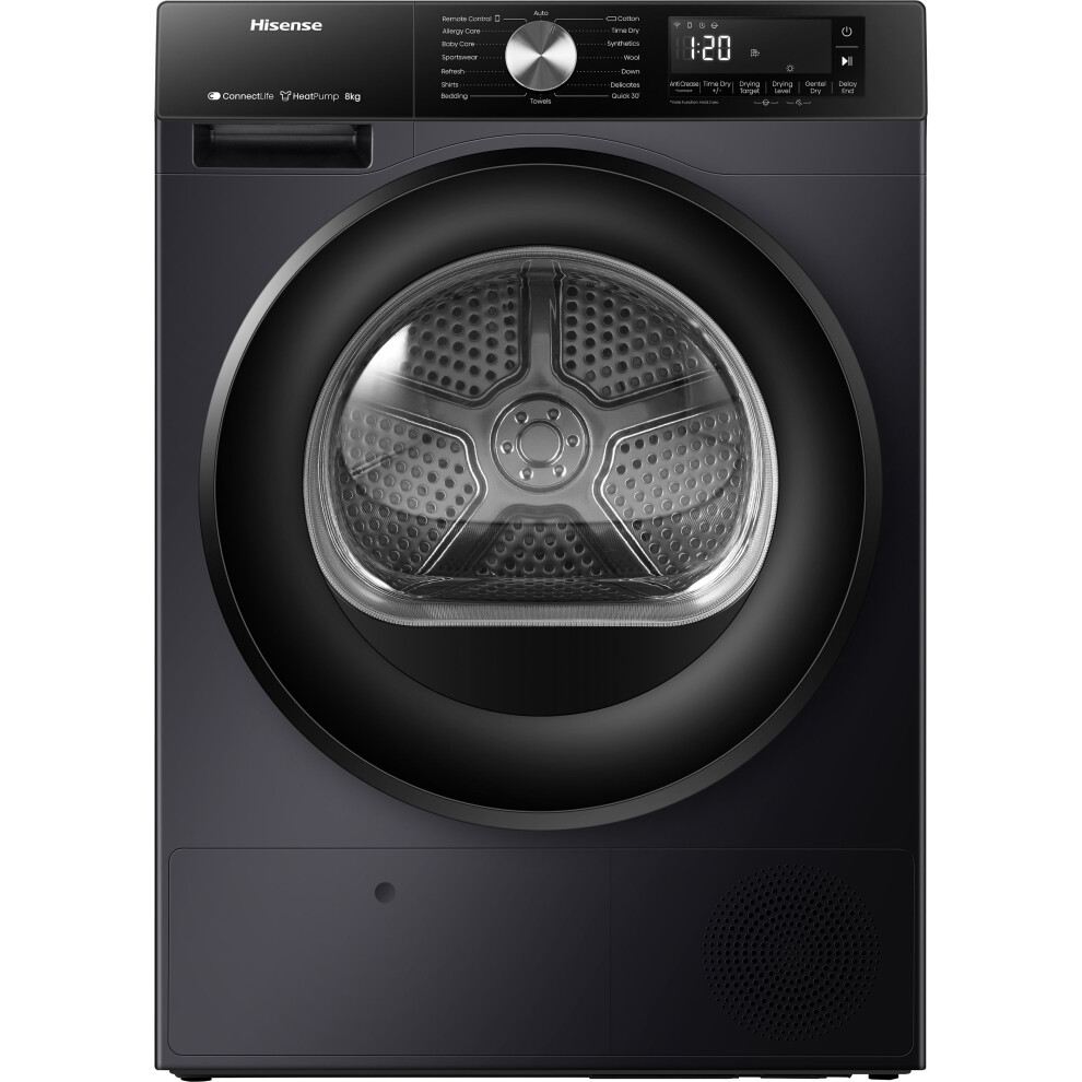 Hisense 3S Series Dh3s802bb3 Wi-Fi Connected 8Kg Heat Pump Tumble Dryer A+++ Rated Black