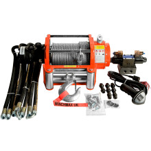 10,000lb Hydraulic Winch. 25m x 9.1mm Steel Rope. 24V System.