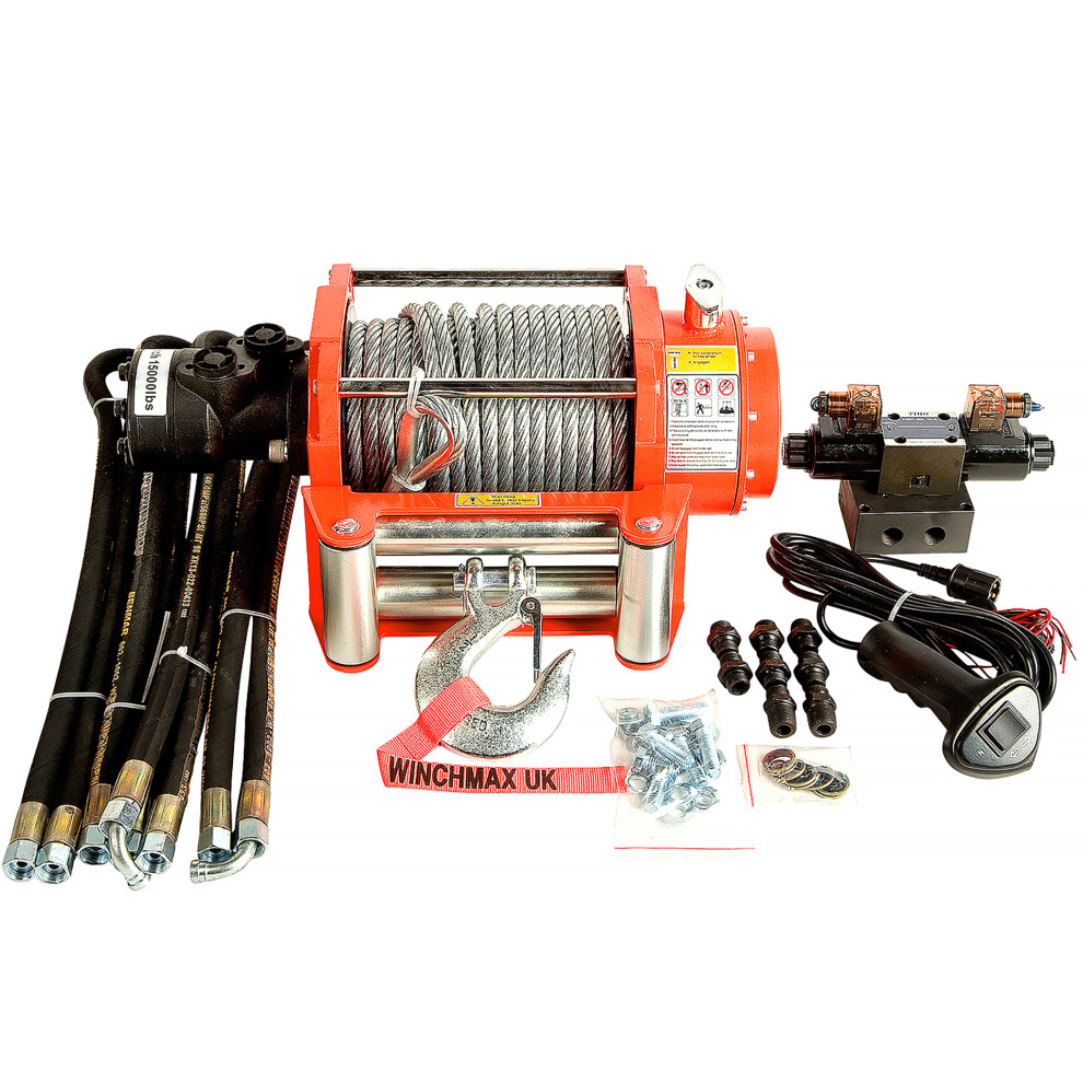 15,000lb Hydraulic Winch. 25m x 12mm Steel Rope. 24V System.