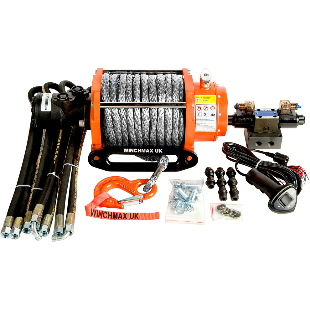 20,000lb Hydraulic Winch. 25m x 13mm Dyneema Rope. 12V System.