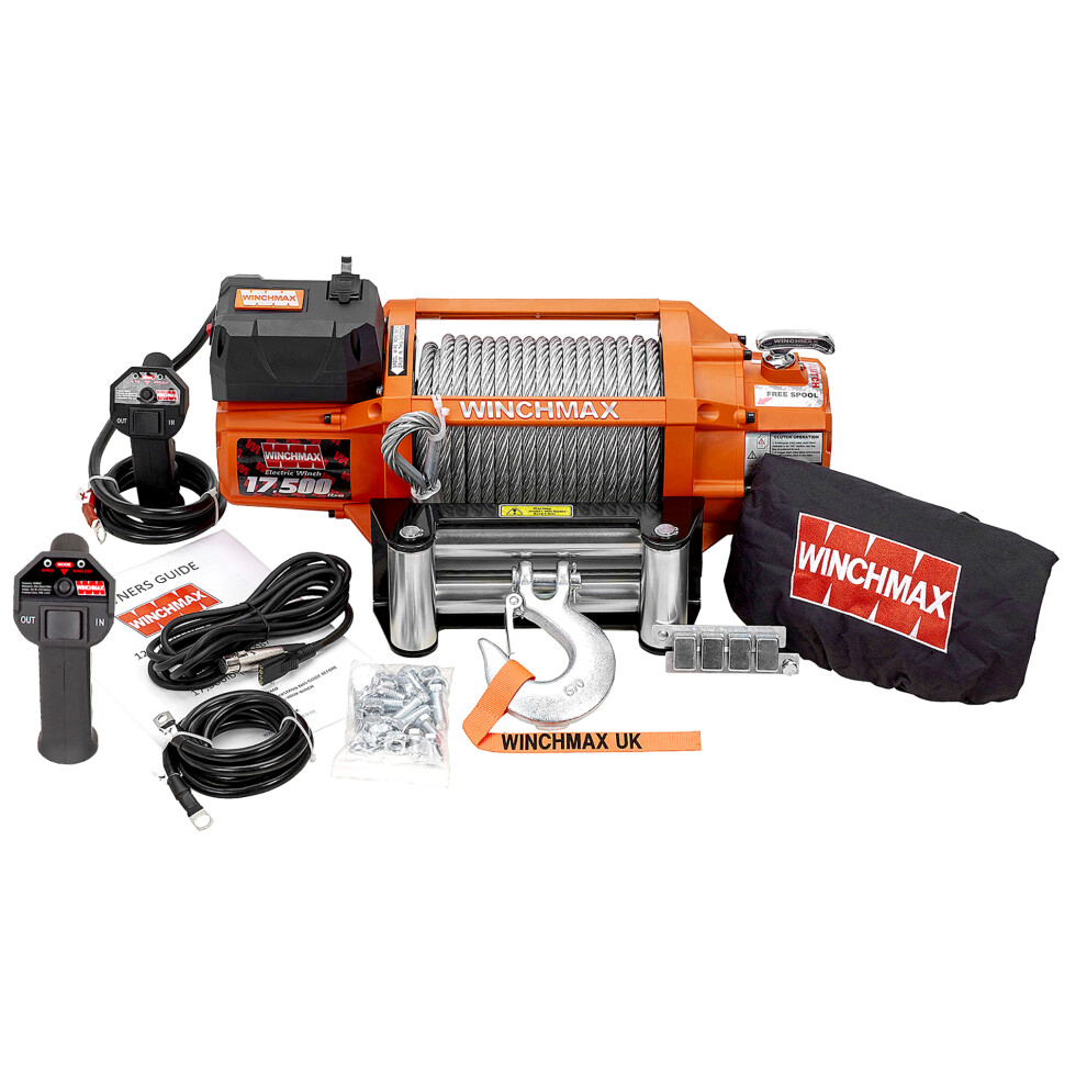 17,500lb 12V Electric Winch. 26m x 12mm Steel Rope.