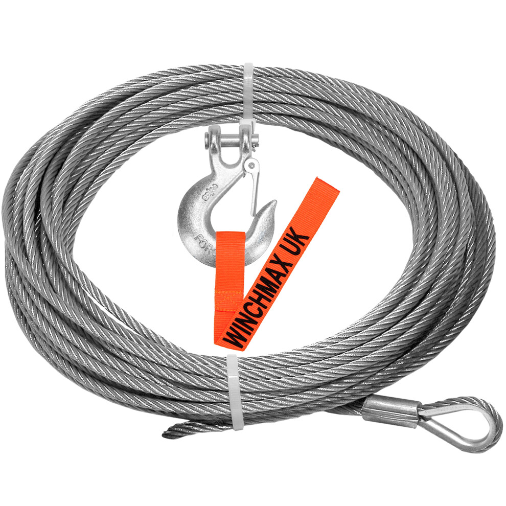 WINCHMAX Winch Cable Wire Rope 26m x 9.5mm with 3/8 inch Clevis Hook. Suitable for winches up to 13,500lb (Hole In The Drum Fitting)