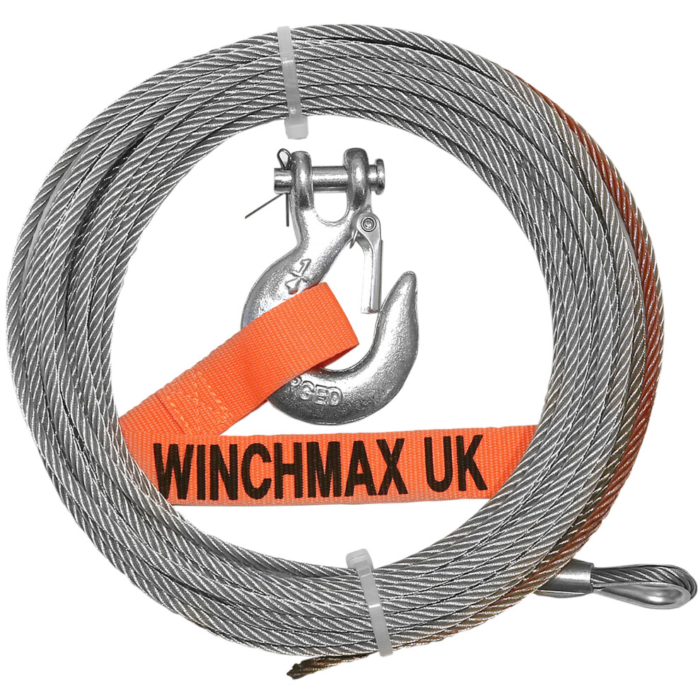 WINCHMAX Winch Cable/Wire Rope 15m x 5mm with 1/4 inch Clevis Hook, suitable for winches up to 4,000lb
