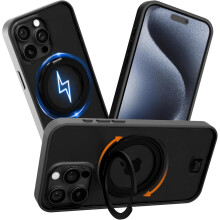 OX Ring iPhone 15 Pro Max Case 360 Rotating Magsafe Shockproof Magnetic Cover - Bear Black