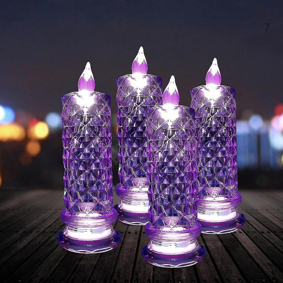 (Purple) Led Flameless Candles, 4pcs Romantic Battery Operated Candles Led Pillar Candles For Valentine's Day Romantic Propose Anniversary Wedding Decorations