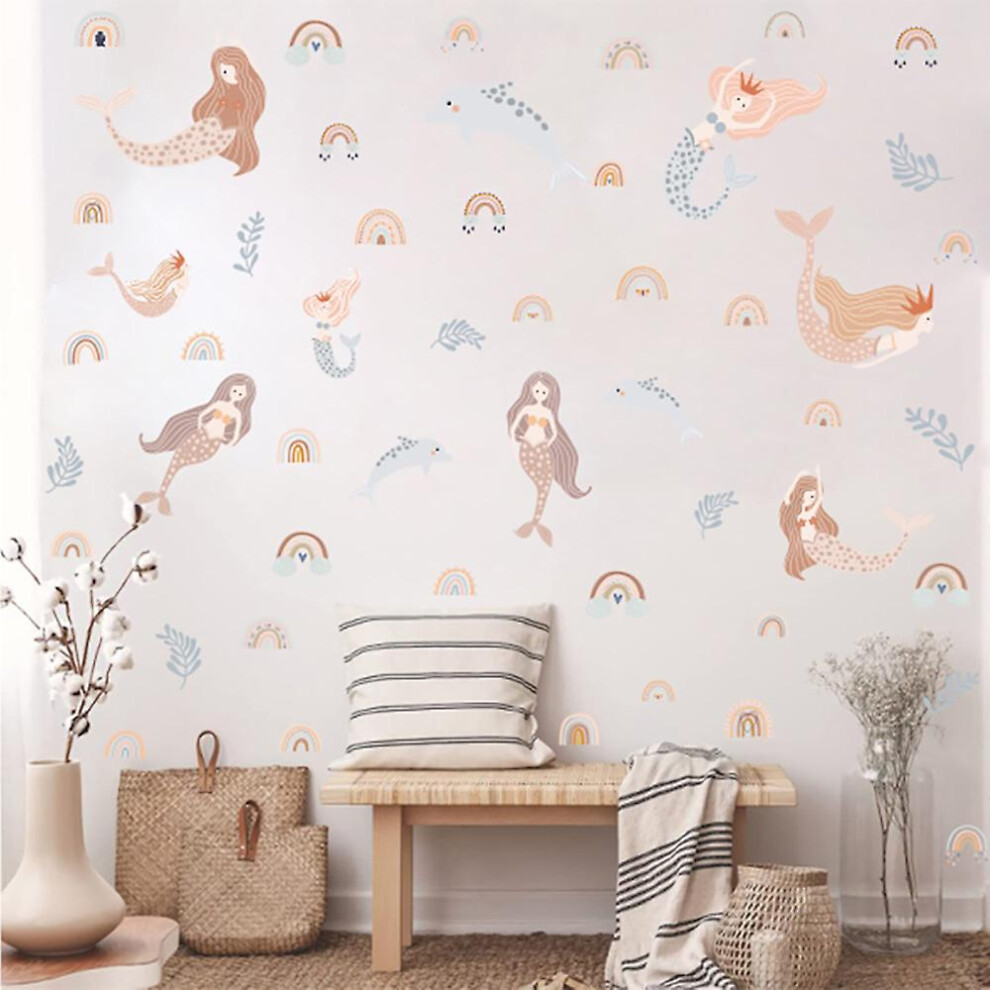 A Set Of Rainbow Mermaid Underwater World Bohemian Wall Stickers