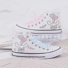(Cinnamoroll-B, 39) Kawaii New Kuromi Canvas Shoes Sanrio My Melody Cinnamoroll Girls Cartoon High-top Canvas Shoes Student Sports Casual Shoes