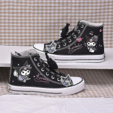 (Kuromi-B, 36) Kawaii New Kuromi Canvas Shoes Sanrio My Melody Cinnamoroll Girls Cartoon High-top Canvas Shoes Student Sports Casual Shoes