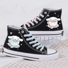 (Cinnamoroll-D, 41) Kawaii New Kuromi Canvas Shoes Sanrio My Melody Cinnamoroll Girls Cartoon High-top Canvas Shoes Student Sports Casual Shoes