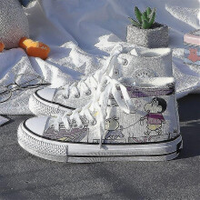 (Crayon Shin-chan-A, 42) Kawaii New Kuromi Canvas Shoes Sanrio My Melody Cinnamoroll Girls Cartoon High-top Canvas Shoes Student Sports Casual Shoes