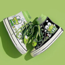 (Keroppi-C, 42) Kawaii New Kuromi Canvas Shoes Sanrio My Melody Cinnamoroll Girls Cartoon High-top Canvas Shoes Student Sports Casual Shoes
