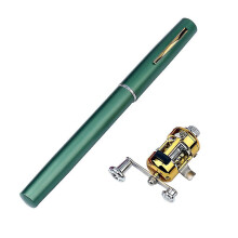 (Green) Portable Telescopic Pen Fishing Pole And Reel Combo, Small Fishing Pole Mini Fishing Rod Fishing Kits Gifts