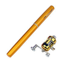 (Golden) Portable Telescopic Pen Fishing Pole And Reel Combo, Small Fishing Pole Mini Fishing Rod Fishing Kits Gifts