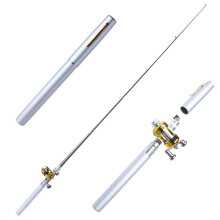 (Silver) Portable Telescopic Pen Fishing Pole And Reel Combo, Small Fishing Pole Mini Fishing Rod Fishing Kits Gifts