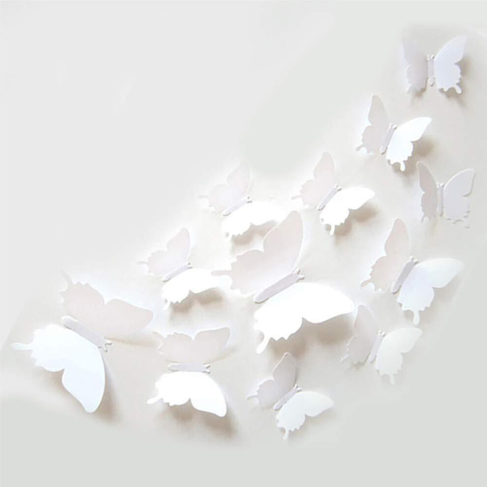 (White) 24 Pcs Butterfly Wall Decals, 3D Butterflies Removable Mural Stickers Wall Stickers Art Decal For Home Decorations Kids Room Bedroom Nursery D White