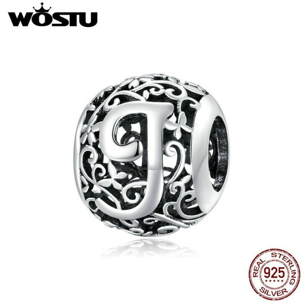 (J) Wostu Authentic Original 925 Sterling Silver Mori Letter A-z Charm Beads For Women Bracelet & Bangle Diy Jewelry Making
