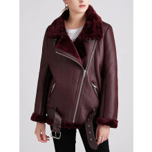 (Wine, XL) Winter Coats Women Thick Faux Leather Fur Sheepskin Coat Female Fur Leather Jacket Aviator Jacket