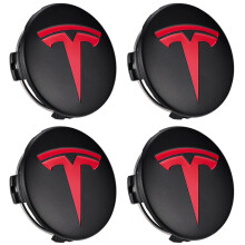 (Black Red) 56mm 4pcs Applicable to Tesla original wheel hub cover Model3 Model Y Model S X wheel hub tire center cover logo car accessories
