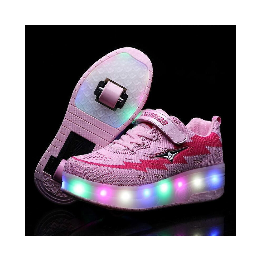 Photos - Roller Skates Kikidex  Kids Sneakers USB Recharge Light Up Skates Shoes Boys Girls Casual Skateboarding Shoe Roller Skate Outdoor Sp (803 Pink, 31)