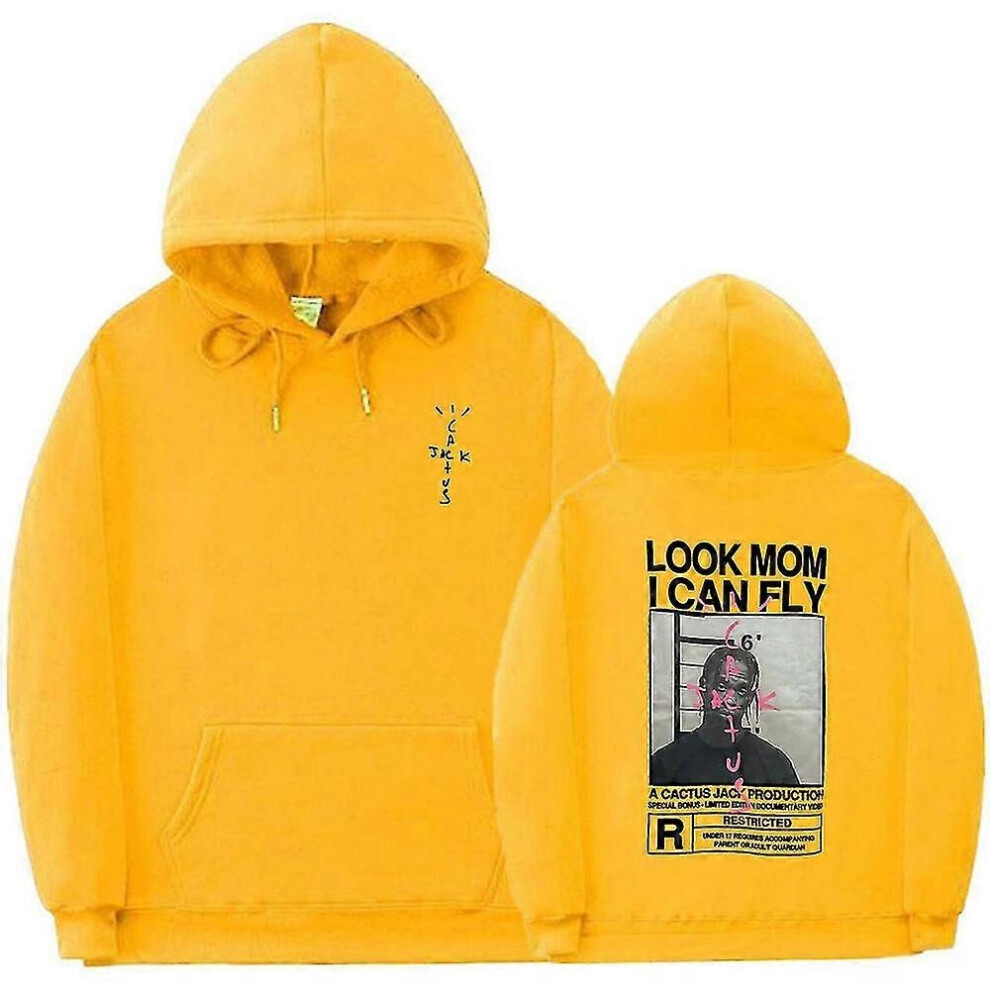 Yellow, XL) Cactus Jack Hoodie Men Women Double-sided Logo Print Look Mom I Can  Fly Travis Scott Hoodies Unisex Fashion Hip Hop Streetwear on OnBuy