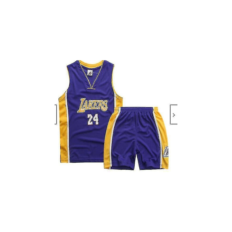 (Purple Lakers 24, XS 6 to 7 Years) Kids Boys Basketball Kit Suit Training Sport Vest Shirt Shorts Set Tracksuit