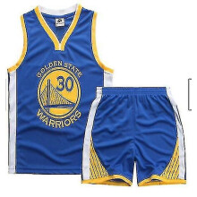 (Blue Golden State Warriors 30, L 9 to 10 Years) Kids Boys Basketball Kit Suit Training Sport Vest Shirt Shorts Set Tracksuit
