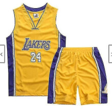 (Yellow Lakers 24, L 9 to 10 Years) Kids Boys Basketball Kit Suit Training Sport Vest Shirt Shorts Set Tracksuit