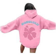 (02-pink, L) Womens Pink Palm Puff Hoodie Preppy Sweatshirt Women Oversized Graphic Hoodie Long Sleeve Hoodies Sweatshirts