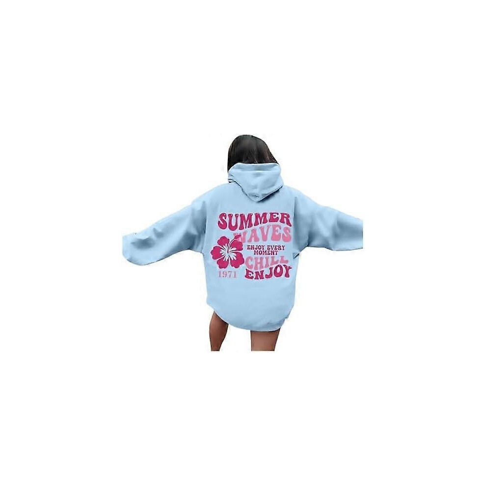 (01-light Blue, M) Womens Pink Palm Puff Hoodie Preppy Sweatshirt Women Oversized Graphic Hoodie Long Sleeve Hoodies Sweatshirts