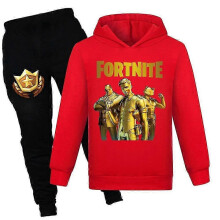 (Red, 7-8Years) Fortnite Printed Kids Boys Girls Hooded Sweatshirt Hoodie Trousers Tracksuit Set