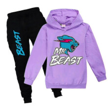 (9-10 Years, 9-10 Years) Beast Cat 's Printed Sportswear Set Casual Hoodie Top+pants Set Behavior-