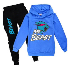 (7-8 Years, 13-14 Years) Beast Cat 's Printed Sportswear Set Casual Hoodie Top+pants Set Behavior-