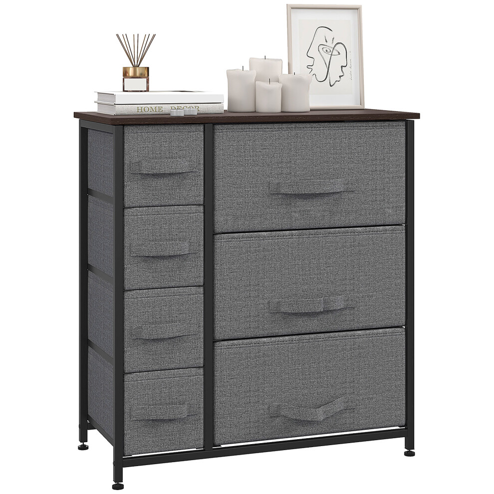 Homcom Chest Of Drawers With 7 Dresser Drawers For Home Bedroom, Dark Grey