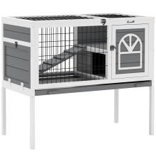 PawHut Wooden Rabbit Hutch, Small Animal House w/ Removable Tray, Openable Roof