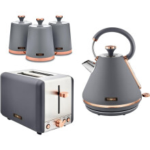 Tower Cavaletto Grey Kettle, 2 Slice Toaster & Canisters Kitchen Set
