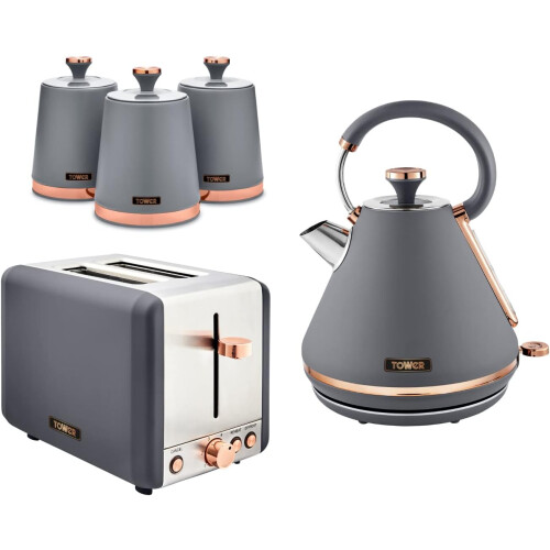 Tower Tower Cavaletto Grey Kettle, 2 Slice Toaster & Canisters Kitchen Set