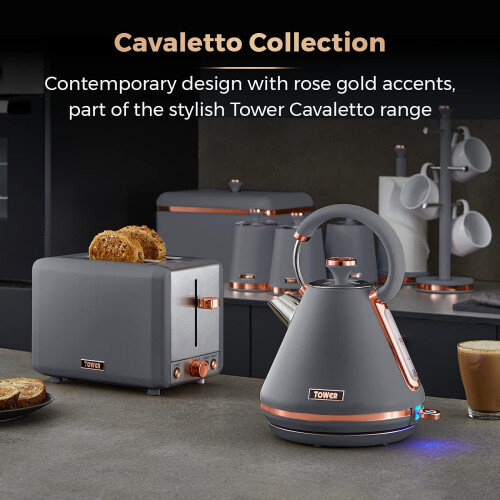 Tower Tower Cavaletto Grey Kettle, 2 Slice Toaster & Canisters Kitchen Set 1
