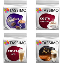 Tassimo Costa Cappuccino + Cadbury + Costa Latte + L'Or Latte Macchiato Caramel x 4 Favourite Packs, Total 56 Discs