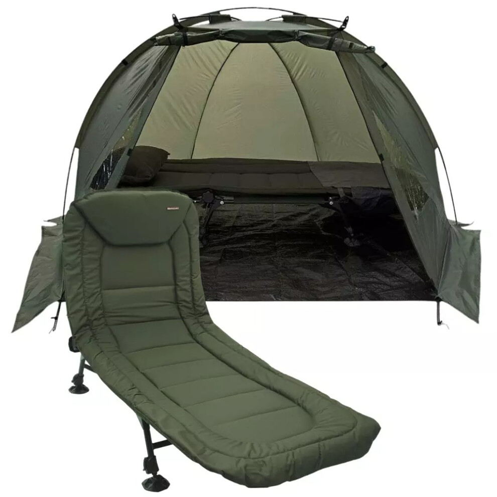 New Carp Fishing Bedchair + Green Bivvy System Carp Fishing Set Up NGT Bedchair