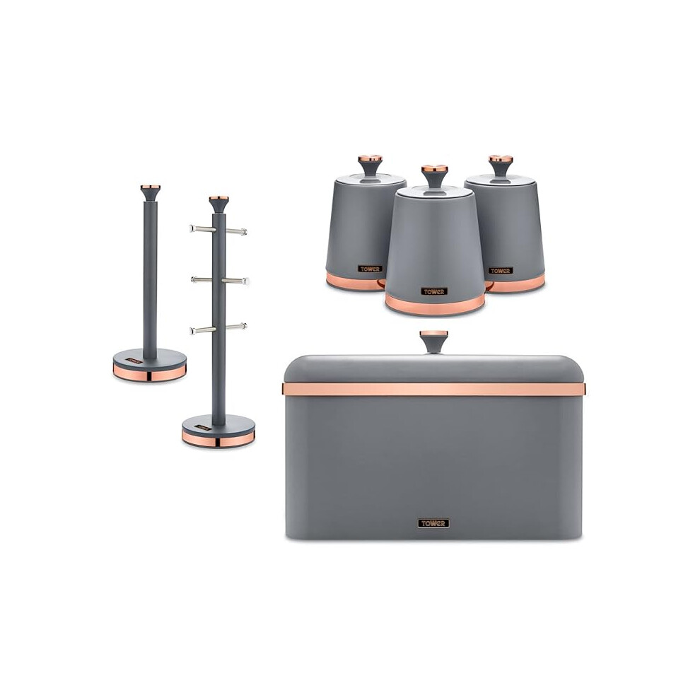 Tower Cavaletto Grey Bread Bin Canisters Towel Pole Mug Tree Set