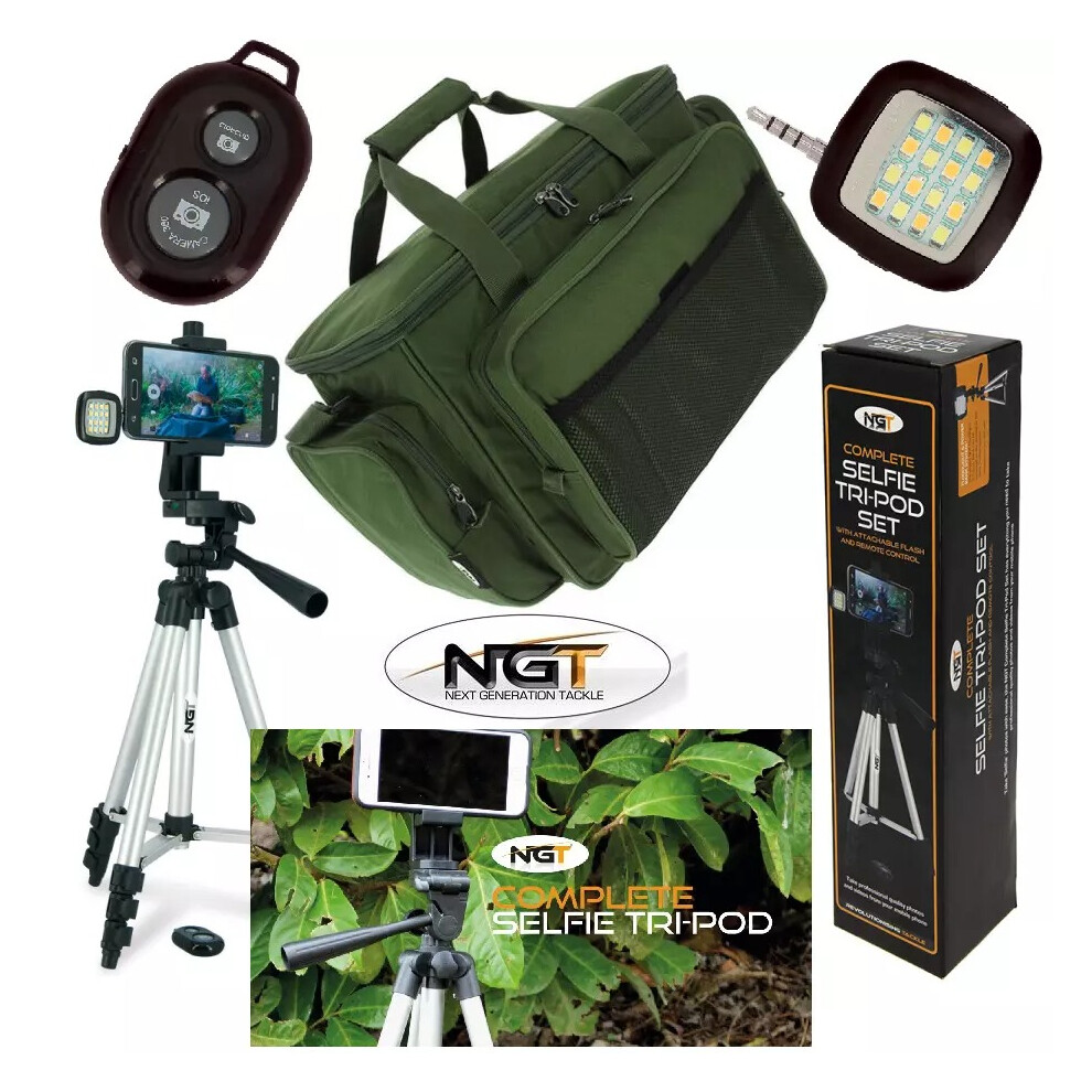 NGT SELFIE SMARTPHONE SELF TAKE SYSTEM CAMERA TRIPOD + CARP FISHING HOLDALL BAG