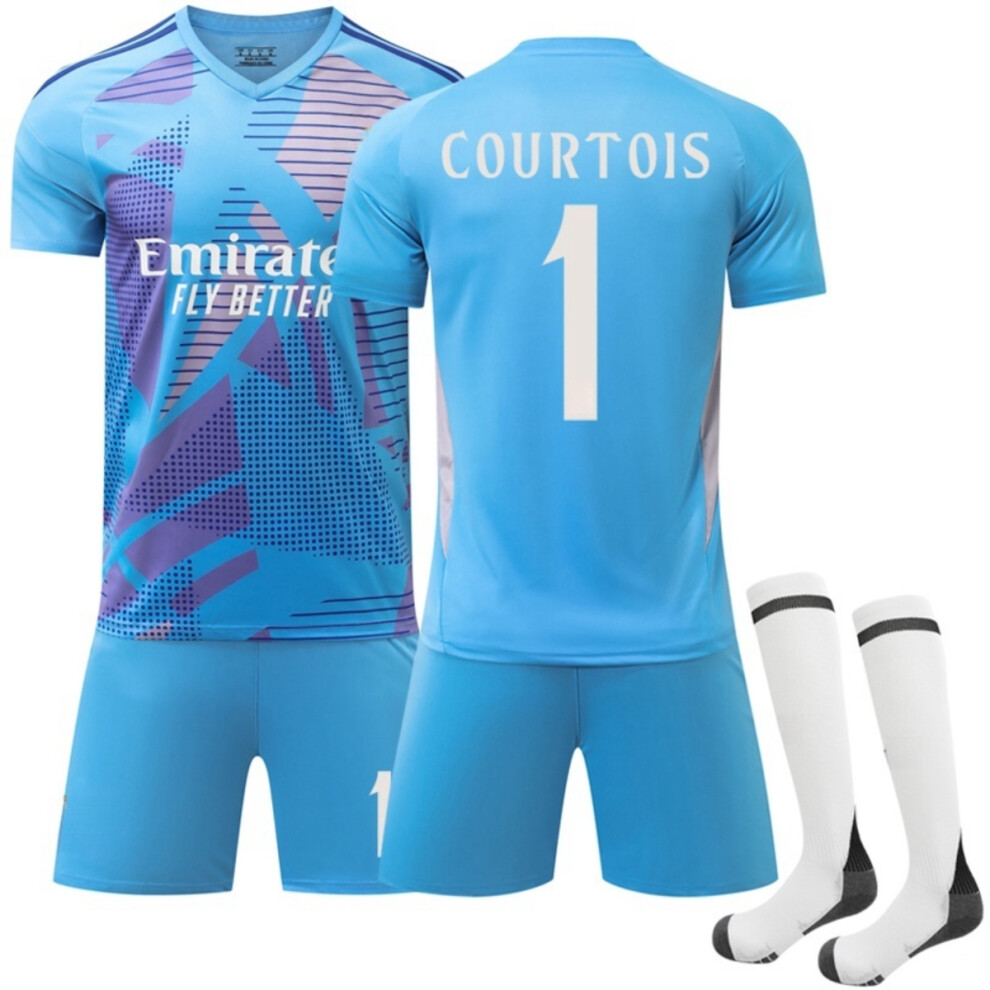 (M(170-175CM)) 24/25 Blue Activewear No.1 Courtois Fans Training Football Jerseys Kits For Kids And Adult