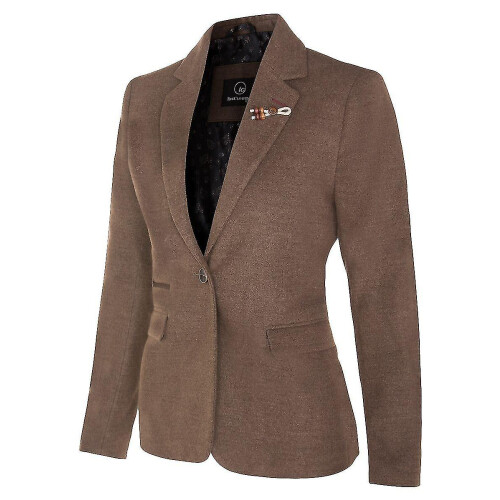 (UK10) Womens Tweed 1920s Harringbone Light Brown Blazer - Layton 2