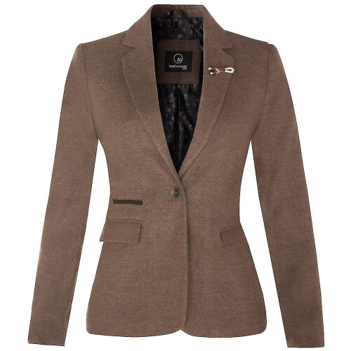 (UK10) Womens Tweed 1920s Harringbone Light Brown Blazer - Layton