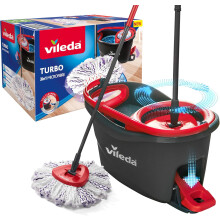 (Vileda 3 in 1 Turbo Mop) Microfibre Mop and Bucket Set with Extra 2-in-1 Head Replacement, Spin Mop for Cleaning Floors, Set of 1x Mop, 1x Bucket and 1x Refill