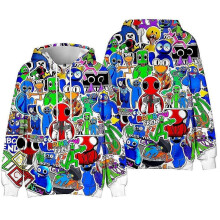 (C, 13-14 Years) Kids & Teens Rainbow Friends Print Hooded Sweatshirt Pullover 7-14 years