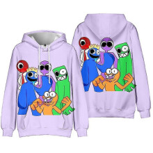 (D, 11-12 Years) Kids & Teens Rainbow Friends Print Hooded Sweatshirt Pullover 7-14 years