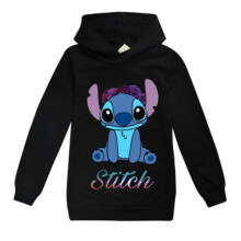(Black, 9-10 Years) Kids Boys Girls Stitch Long Sleeve Hoodie Pullover Tops Casual Hooded Sweatshirt -NMAOV