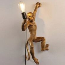 (Gold Wall Left) Modern Creative Hemp Rope Pendant Light Resin Black Monkey Lamp Home Restaurant Bedroom Animal Decoration Led Ceiling Chandelier